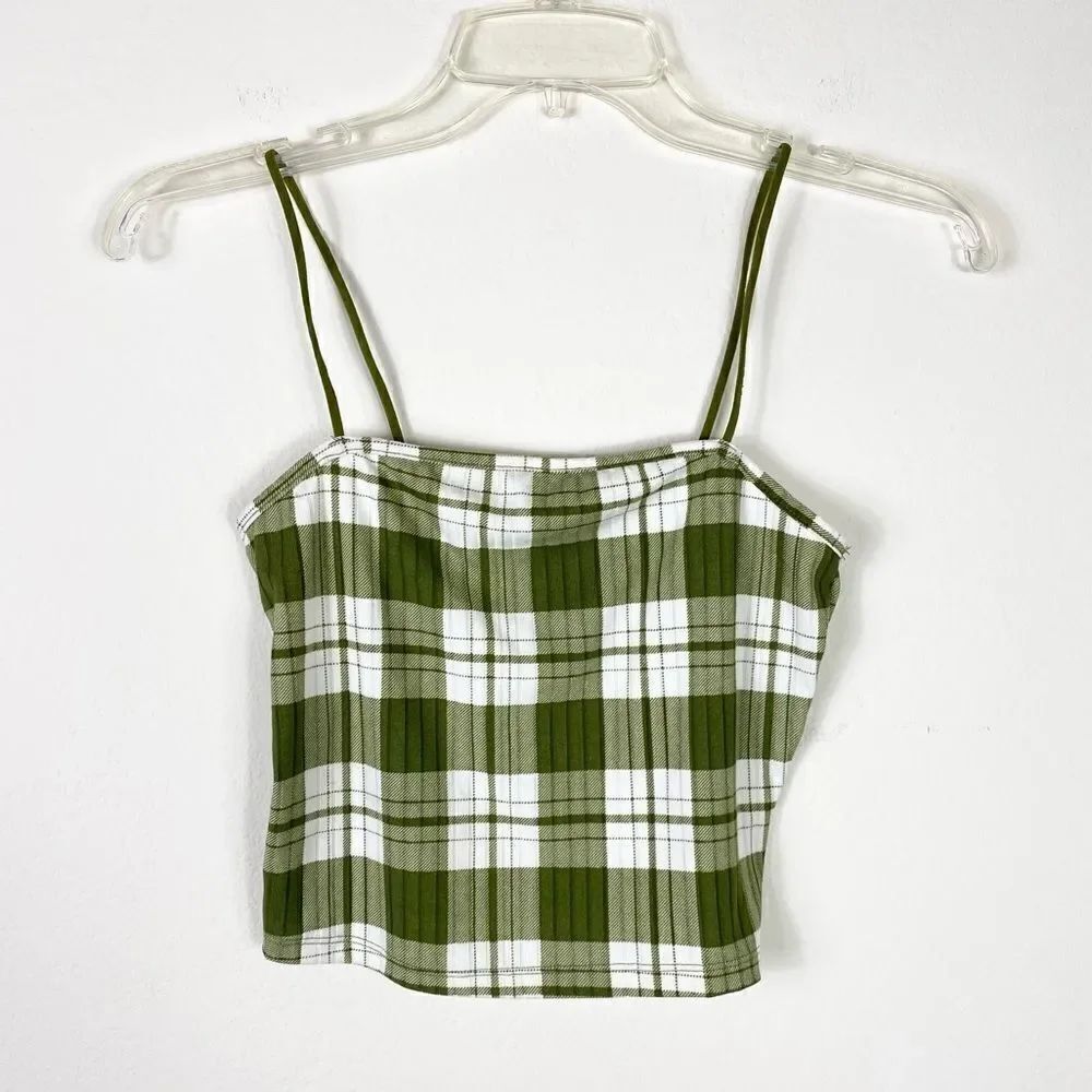 Justify Green & White Plaid Cropped Tube Tank Top